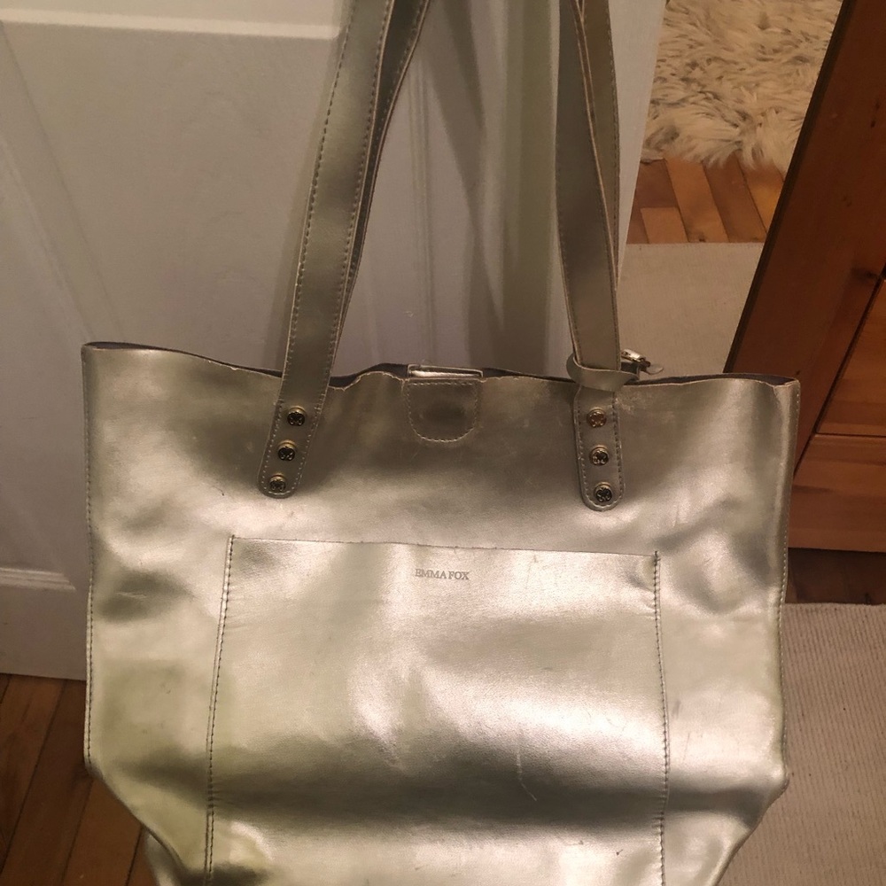 EMMA FOX Leather Silver Metallic Tote